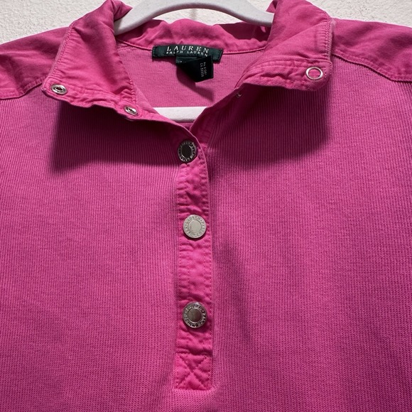 Y2K Lauren Ralph Lauren Womens Pullover Pink Long Sleeve Mock Neck Preppy Sz M - Picture 3 of 6